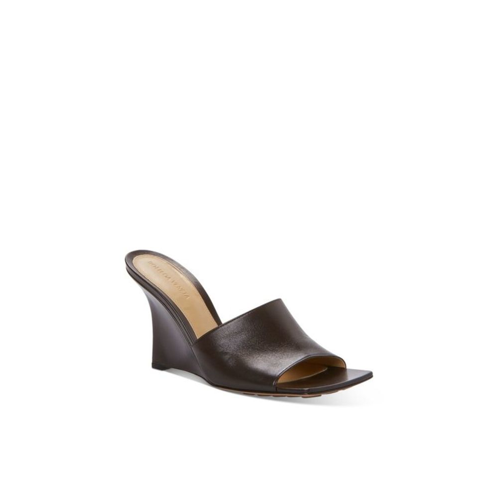 BOTTEGA VENETA Womens Brown Square Toe Wedge Slip On Leather Heeled Sandal 37.5
